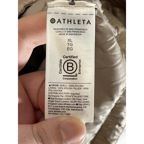 Athleta Aire Puffer Parka Coat Womens XL Tall Beige Hooded Water Repellent - Picture 8 of 11